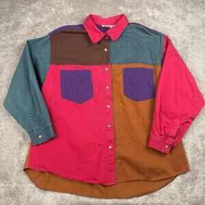 Vtg Gitano Color Block Cotton Button Up Long Sleeve Shirt Size 22W 90s 3X Retro